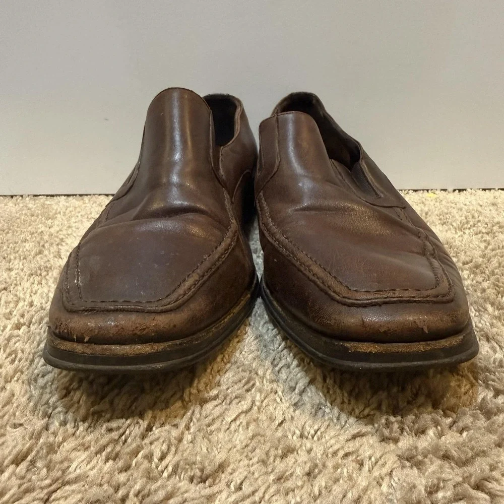 Bruno Magli Raging Shoes Mens Size 9.5 Brown Leather Slip On Square Toe Italy
